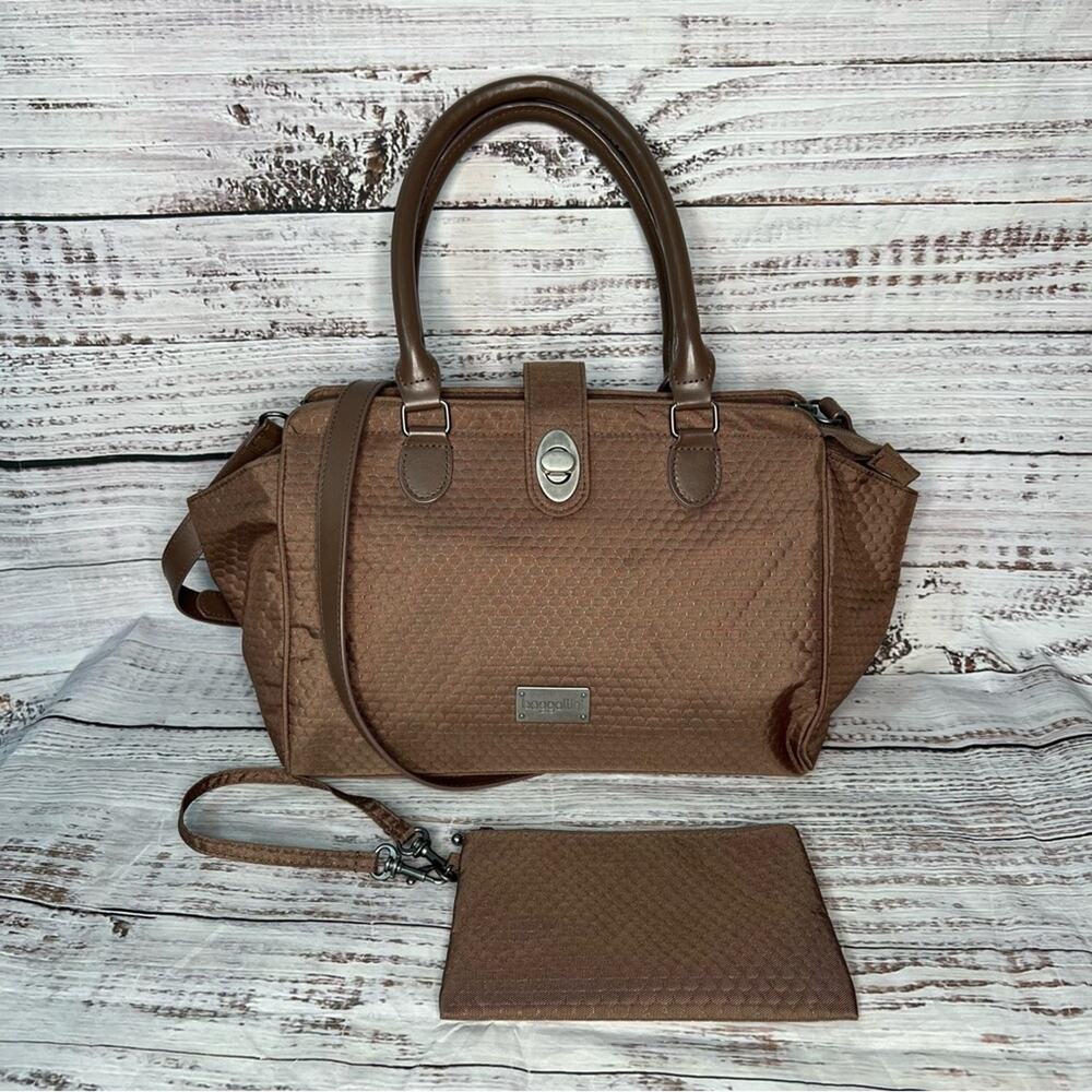 BAGGALLINI Elizabeth Satchel Bark‎ Brown Crossbody Purse with Wristlet